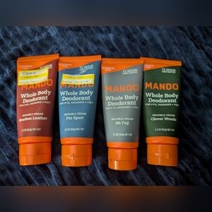 Lot Of 4   Mando Whole Body Deodorant Bourbon, Sport, Fuji, Clover Scent 2.2 oz